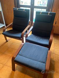 2 poltrone POANG con cuscineria e poggia piedi