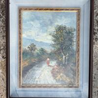 Quadro Paesaggio con Figura e Cornice Vintage