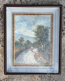 Quadro Paesaggio con Figura e Cornice Vintage