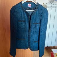 Giacca Blu in Tweed stile Chanel con bordino Nero