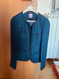 Giacca Blu in Tweed stile Chanel con bordino Nero