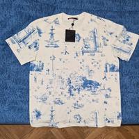 T-shirt in piquet di cotone con stampa azzurra