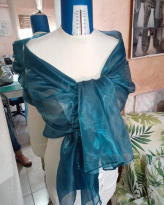 sto la coprispalle verde petrolio ottanio  organza