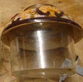 Serbatoio per lampada a petrolio vetro e ceramica.