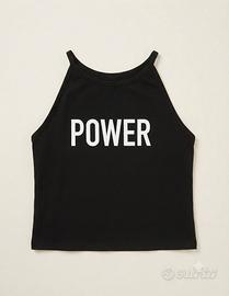 Top nero halter con scritta POWER Terranova XL