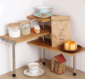 Scaffale Angolare in Bambù  3 Ripiani Salvaspazio