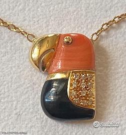 COLLANA VINTAGE PAPPAGALLO ORO 18kt. E PIETRE