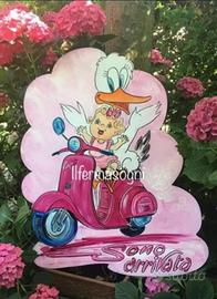 Cicogna in legno annuncio nascita