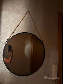 Specchio rotondo 55 cm con corda e cornice metallo