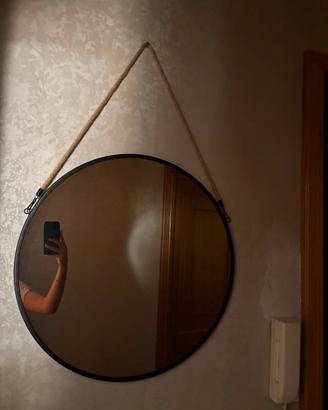 Specchio rotondo 55 cm con corda e cornice metallo