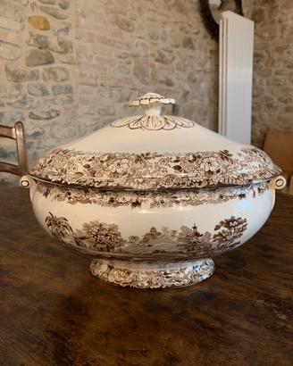 Zuppiera di sapore antico, beige e marrone