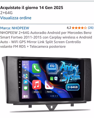monitor Carplay per smarr 451
