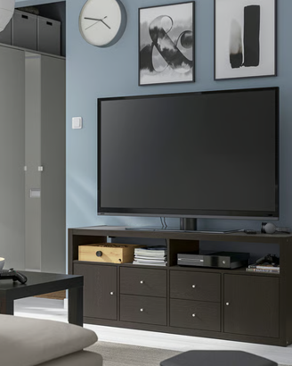 Combinazione per TV, marrone-nero, 147x39x60 cm