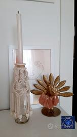 Portacandela o vaso in vetro e macramè