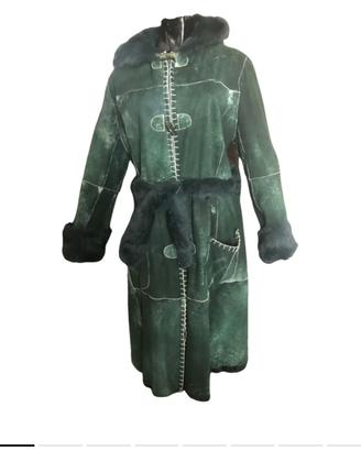 Cappotto vintage verde effetto vissuto in coniglio