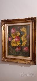 olio su tela d'epoca fiori dipinto con cornice
