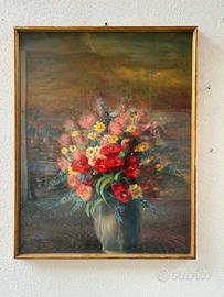 Natura Morta con Fiori Olio su Tela Epoca '900