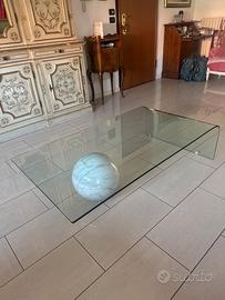 Tavolino in vetro con sfera in marmo