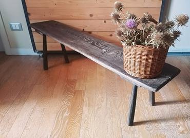 Panca rustica antica da fattoria, legno massello 