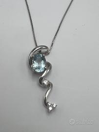 COLLANA ORO DIAMANTI ACQUAMARINA