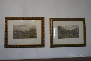 Coppia di stampe inglesiin cornici dorate vintage