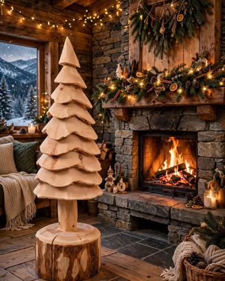 Albero di Natale in legno di cirmolo intagliato