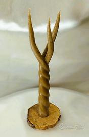 Candela a torciglione a 3 stoppini su base legno