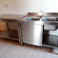 Piano di lavoro e lavabo in acciaio inox