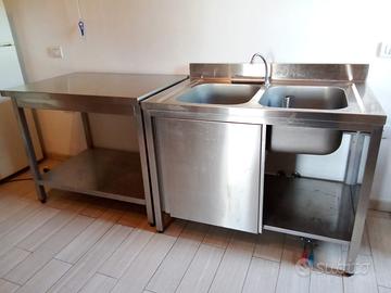 Piano di lavoro e lavabo in acciaio inox