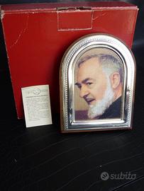 Icona Sacra Padre Pio in Legno e Vero Argento