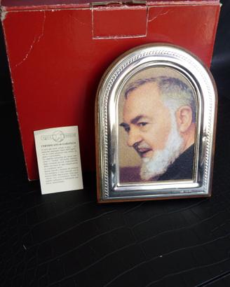 Icona Sacra Padre Pio in Legno e Vero Argento
