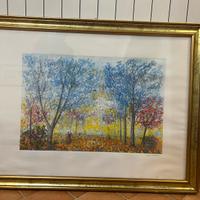 Quadro grande con cornice dorata 97×75 cm