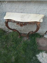 consolle in legno dorato con piano in  marmo