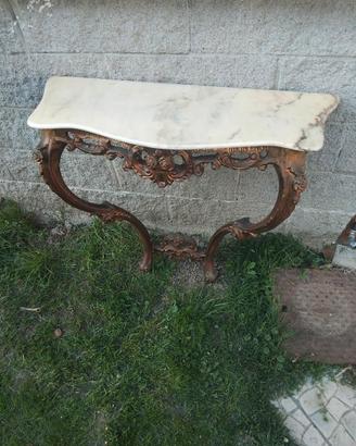 consolle in legno dorato con piano in  marmo