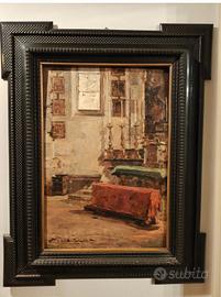 Umberto Ziveri Olio Interno Chiesa Grande Cornice 