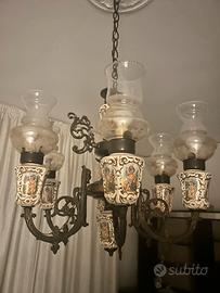Lampadario vintage 6 luci in ceramica decorata