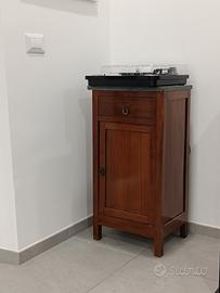 Mobiletto antico legno e marmo grigio con cassetto