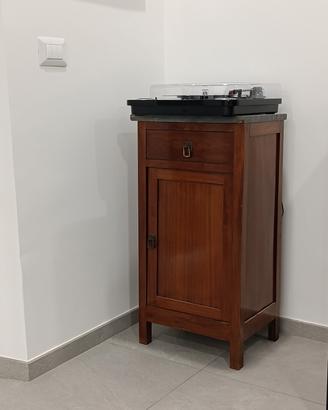 Mobiletto antico legno e marmo grigio con cassetto