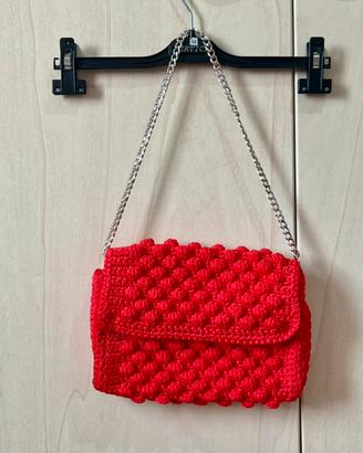 Borsetta pochette crochet rossa punto nocciolino