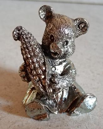 Statuetta orsetto vintage in argento laminato