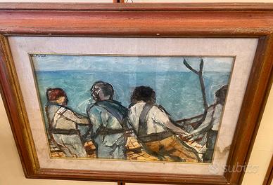 Quadro Arturo Puliti pescatori di sciabica 1953