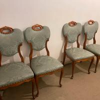 4 sedie in legno e stoffa seta verde chiaro