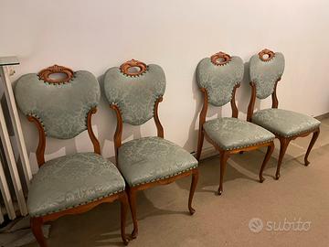 4 sedie in legno e stoffa seta verde chiaro