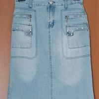 Gonna jeans Y2K con strass e zip