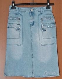 Gonna jeans Y2K con strass e zip