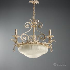 Lampadario in Ferro Smaltato - Inizio XX Secolo
