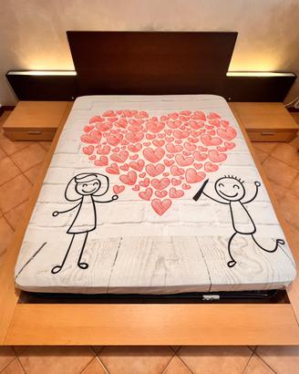 Letto Matrimoniale Rovere Chiaro e Scuro 2Comodini