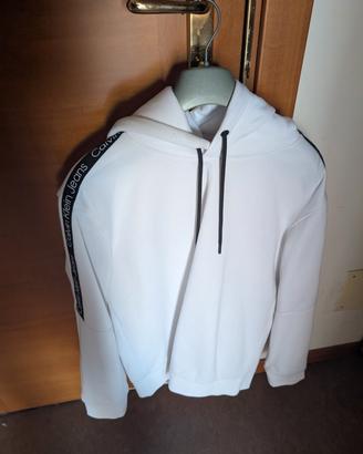 Felpa con cappuccio Calvin Klein Jeans bianca 