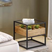 Tavolino contenitore 50x50 cm top in vetro con str