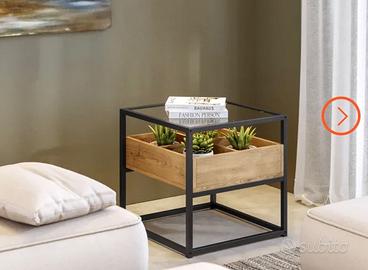 Tavolino contenitore 50x50 cm top in vetro con str